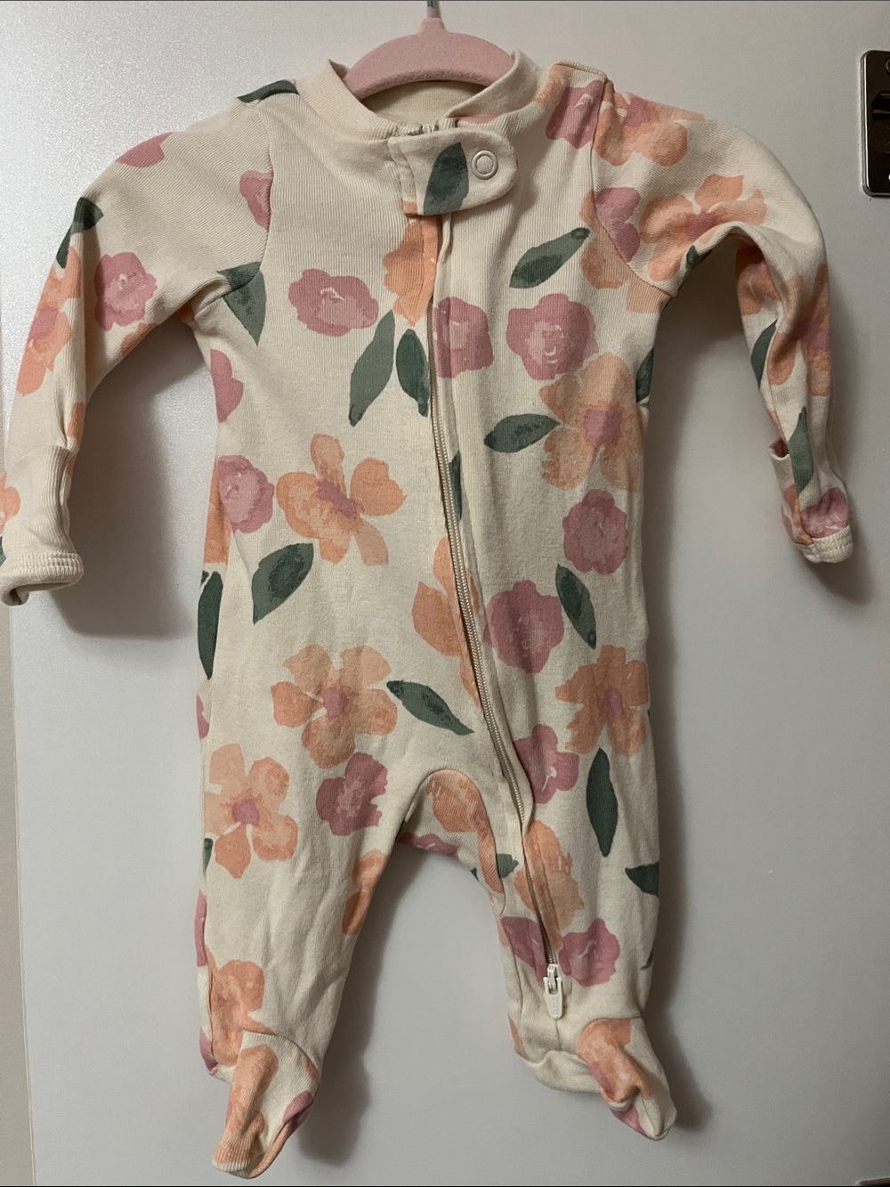 Carter's Cream Floral Zip Baby One-Piece with Pink and Peach Flowers